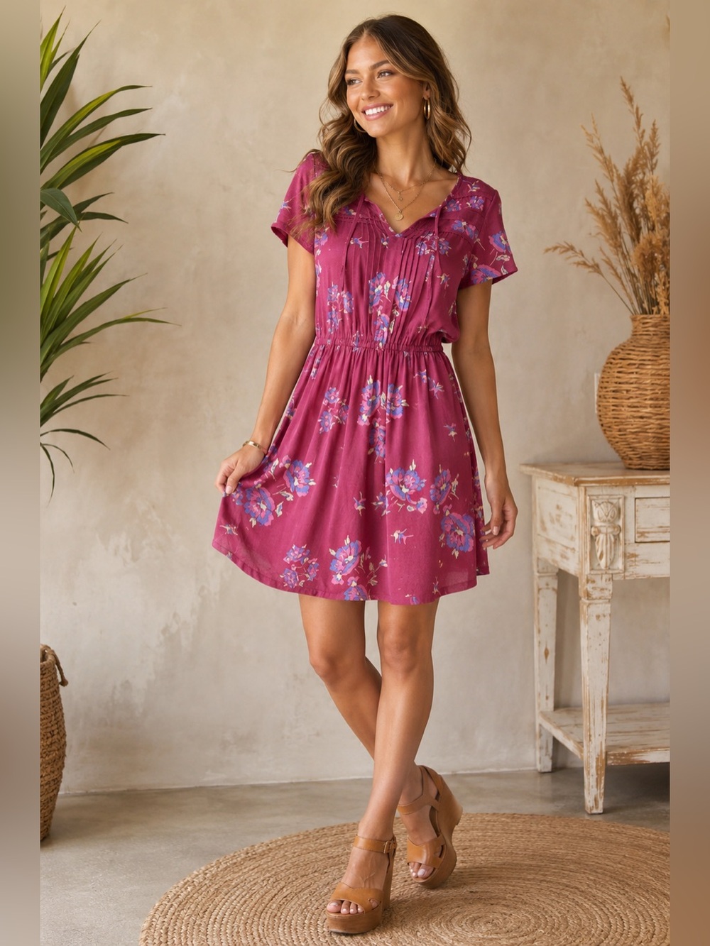 Matilda Jane Art Class Mauve Pink Floral Flowy Boho Vacation Travel Dress